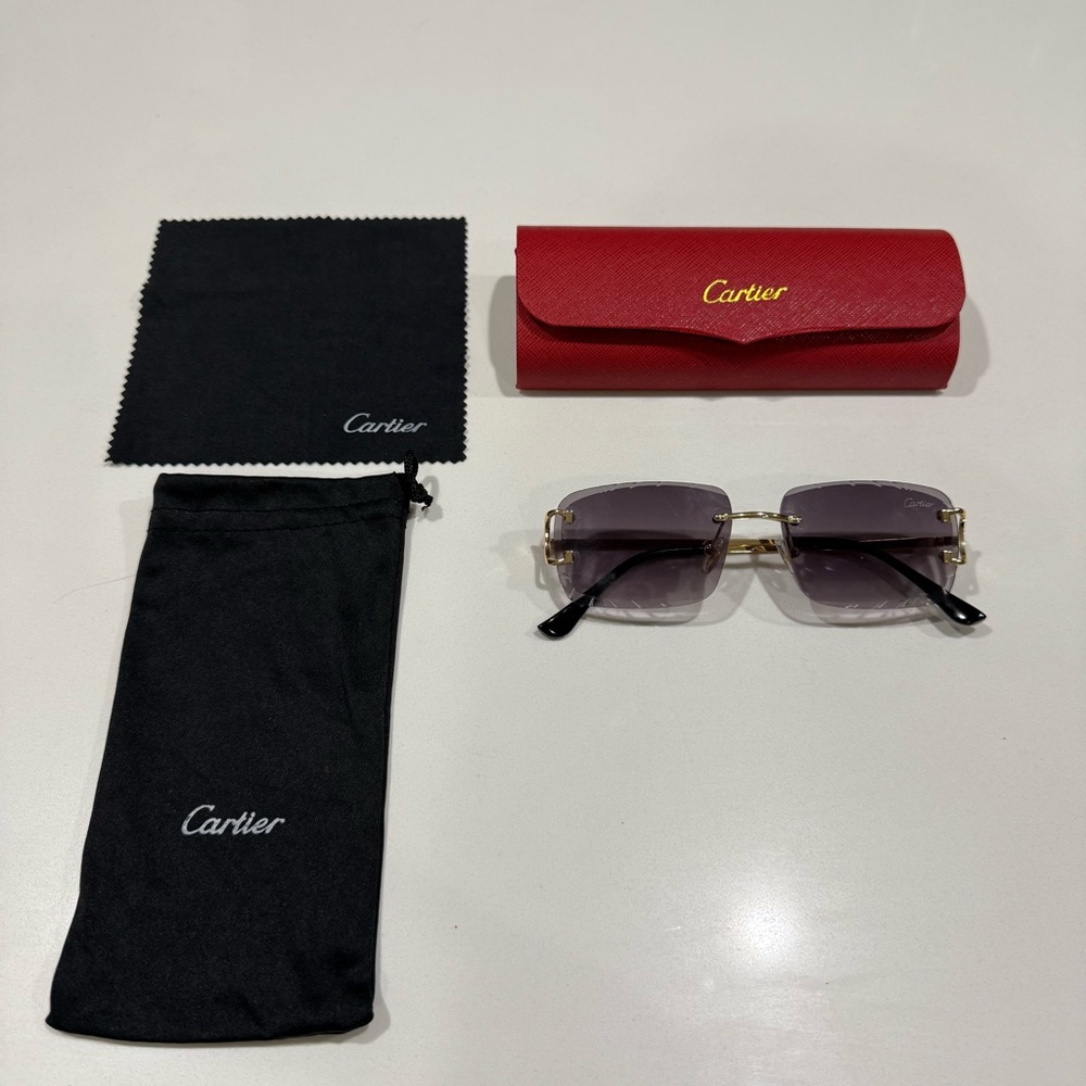 Cartier Sunglasses Diamond Cut Full Set with Red Case and Accessories